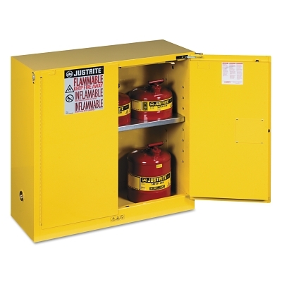 Flammable & Hazardous Storage Cabinets: 30 gal Drum, 2 Door, 1 Shelf, Self Closing, Yellow