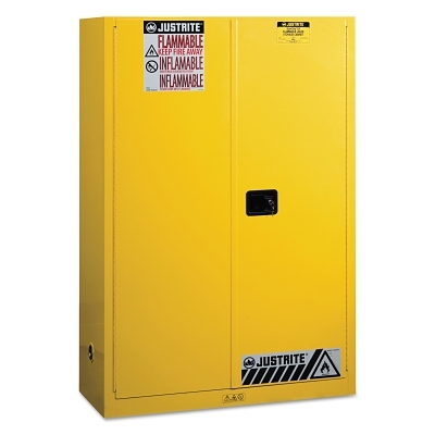 Flammable & Hazardous Storage Cabinets: 45 gal Drum, 2 Door, 2 Shelf, Manual Closing, Yellow