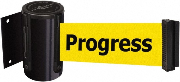 Pedestrian Barrier Barricade Tape Dispenser: Steel, Black, Wall Mount, Use with Tensabarrier