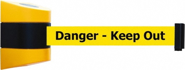 Pedestrian Barrier: Steel, Black & Yellow, Wall Mount, Use with Tensabarrier