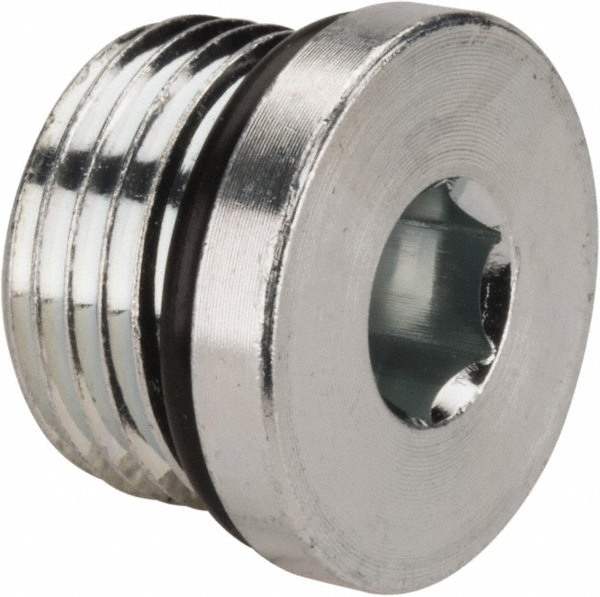 Industrial Pipe Hex Socket Plug: 3/4-16 Male Thread, Male Straight Thread O-Ring