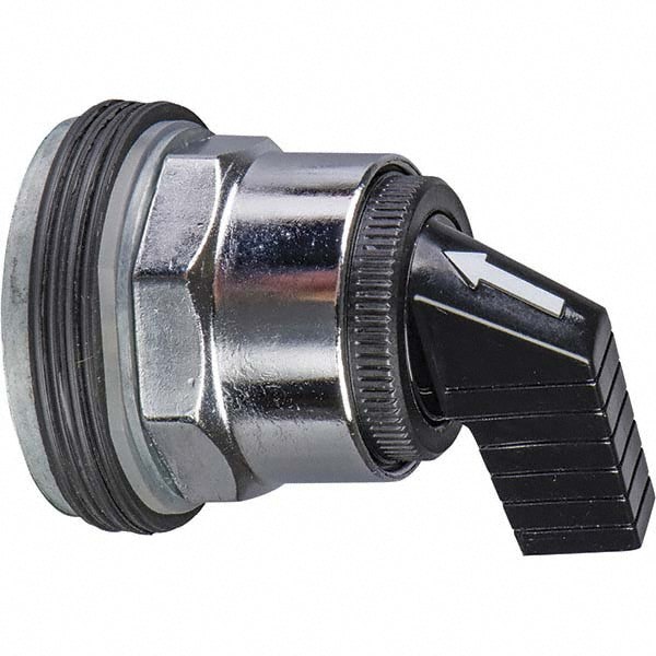 Selector Switch: 3 Positions, Maintained (MA), 600V, 10 Amp, Black Knob & Push Button
