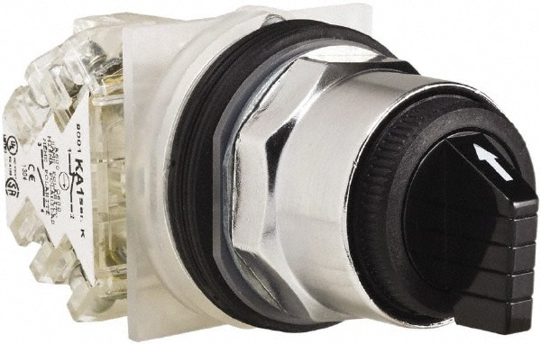 Selector Switch Only: 3 Positions, Momentary (MO), 600Vac, 10 Amp, Black