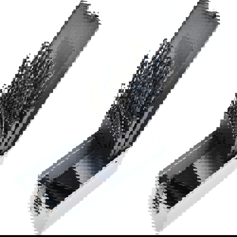 Drill Bit Set: Jobber Length Drill Bits, 25 Pc, 118 deg, High-Speed Steel