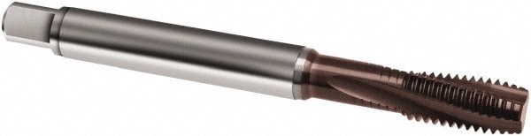 Spiral Flute Tap: 1/2-13, UNC, 4 Flute, Modified Bottoming, 3BX Class of Fit, Powdered Metal, TiAlN Finish