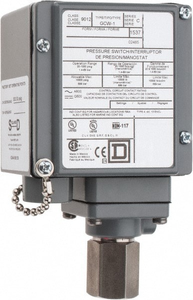 4, 13 and 4X NEMA Rated, SPDT-DB, 20 to 1,000 psig, Electromechanical Pressure and Level Switch