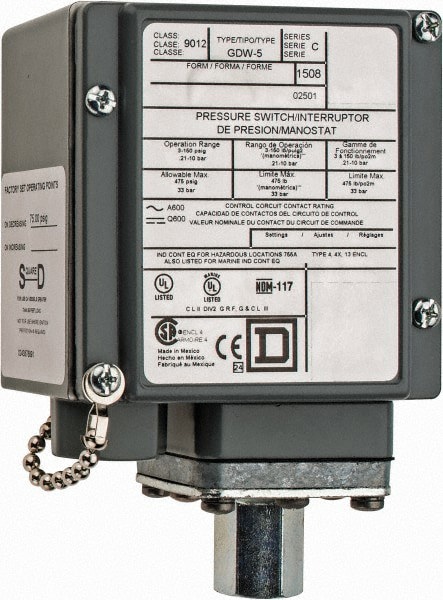4, 13 and 4X NEMA Rated, SPDT-DB, 3 to 150 psig, Electromechanical Pressure and Level Switch