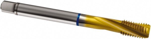 Spiral Flute Tap: M6 x 0.50, Metric Fine, 3 Flute, Modified Bottoming, 6H Class of Fit, Cobalt, TiN Finish