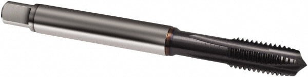 Spiral Point Tap: M4 x 0.5, Metric Fine, 3 Flutes, Plug, 6H, Powdered Metal, TiCN Finish
