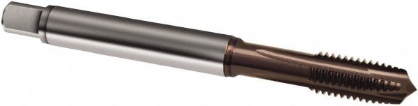 Spiral Point Tap: 1/4-28, UNF, 3 Flutes, Plug, 3B, Powdered Metal, TiAlN Finish
