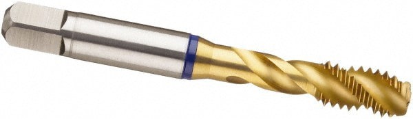 Spiral Flute Tap: 9/16-12, UNC, 4 Flute, Modified Bottoming, 2B Class of Fit, Powdered Metal, TiN Finish