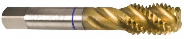 Spiral Flute Tap: #1-12, UNF, 4 Flute, Modified Bottoming, 2B Class of Fit, Powdered Metal, TiN Finish
