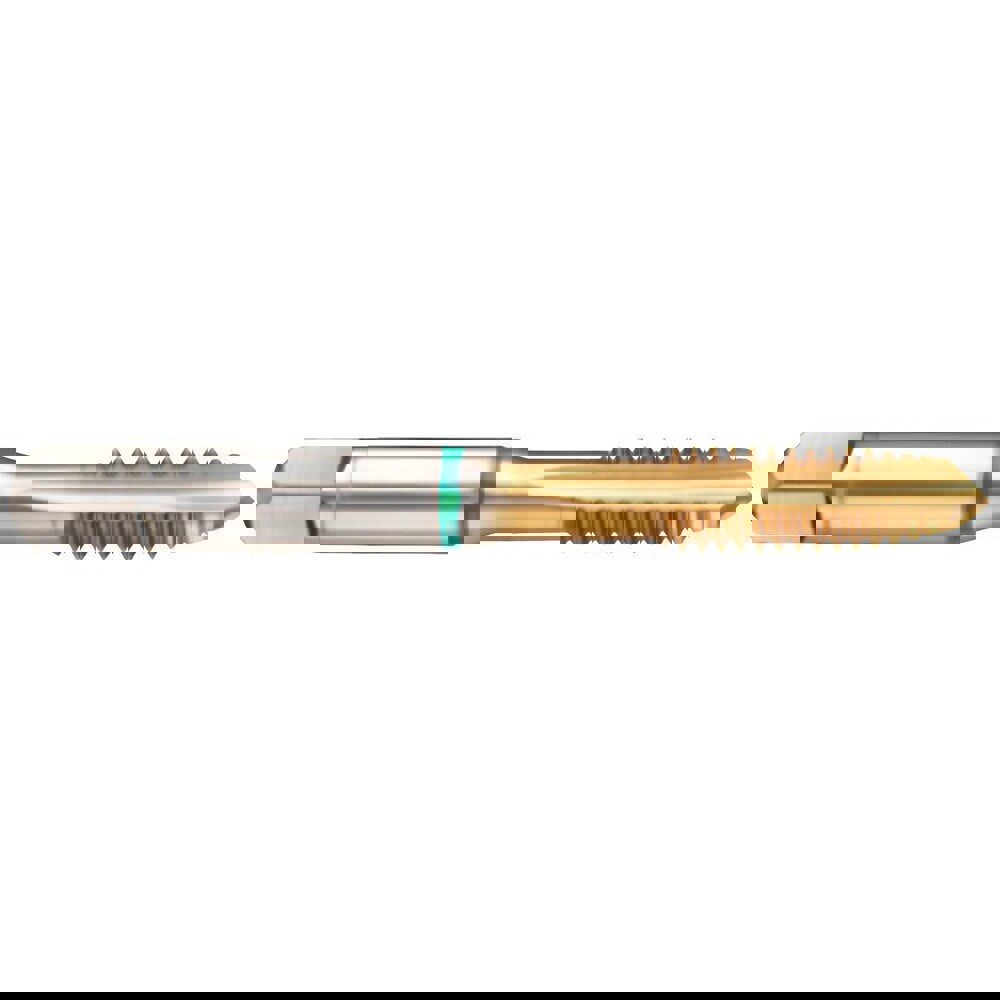 Spiral Point Tap: 7/16-14 UNC, 3 Flutes, Plug Chamfer, 2B Class of Fit, High-Speed Steel-E, TiN Coated