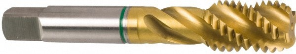Spiral Flute Tap: M14 x 2.00, Metric Coarse, 3 Flute, Modified Bottoming, 6H Class of Fit, Cobalt, TiN Finish