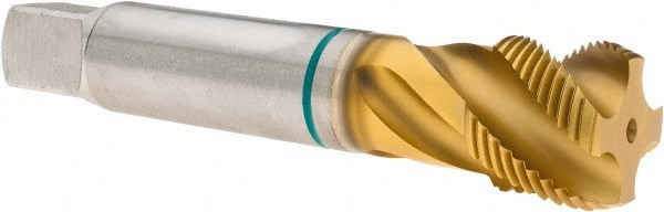Spiral Flute Tap: 1-1/8-12, UNF, 4 Flute, Modified Bottoming, 2B Class of Fit, Cobalt, TiN Finish