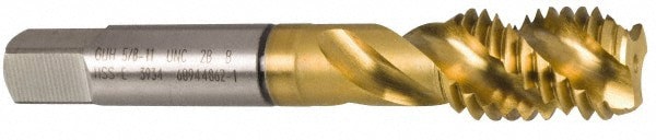 Spiral Flute Tap: M10 x 1.50, Metric Coarse, 2 Flute, Modified Bottoming, 6H Class of Fit, Cobalt, TiN Finish