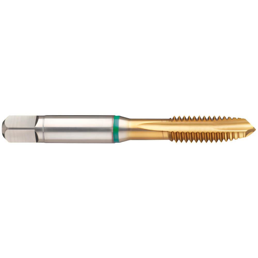 Spiral Point Tap: M18x1.5 Metric Fine, 4 Flutes, Plug Chamfer, 6H Class of Fit, High-Speed Steel-E, TiN Coated