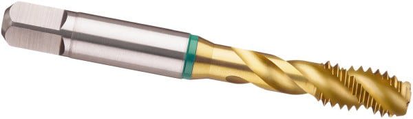 Spiral Flute Tap: #12-28, UNC, 3 Flute, Modified Bottoming, H7 Class of Fit, Cobalt, TiN Finish