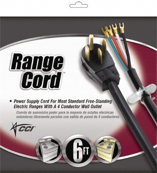 Power Cords; Cord Type: Replacement Cord ; Overall Length (Feet): 6 ; Cord Color: Black ; Amperage: 50 ; Standards: UL Listed ; Number Of Receptacles: 1
