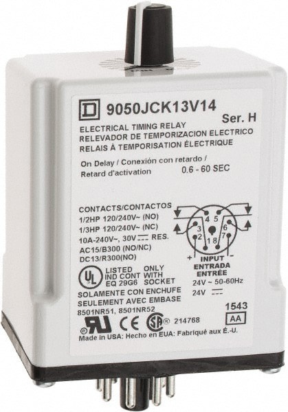 8 Pin, 999 hr Delay, DPDT Time Delay Relay