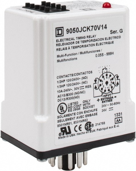 11 Pin, 999 min Delay, Multiple Range DPDT Time Delay Relay
