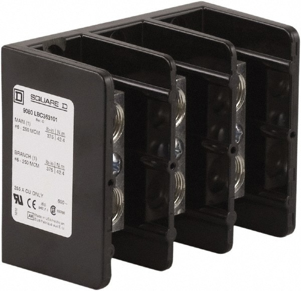 3 Poles, 255 (Copper) Amp, Phenolic Power Distribution Block