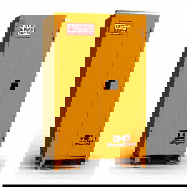 Flammable & Hazardous Storage Cabinets: 90 gal Drum, 2 Door, 3 Shelf, Self Closing, Yellow