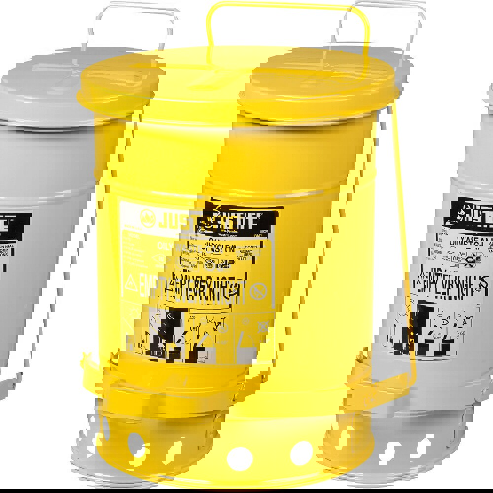 Oily Waste Cans & Receptacles; Capacity: 6.000 ; Material: Steel ; Color: Yellow; Yellow ; Opening Style: Foot Operated ; Overall Height: 15.875in ; Overall Diameter: 11.875in