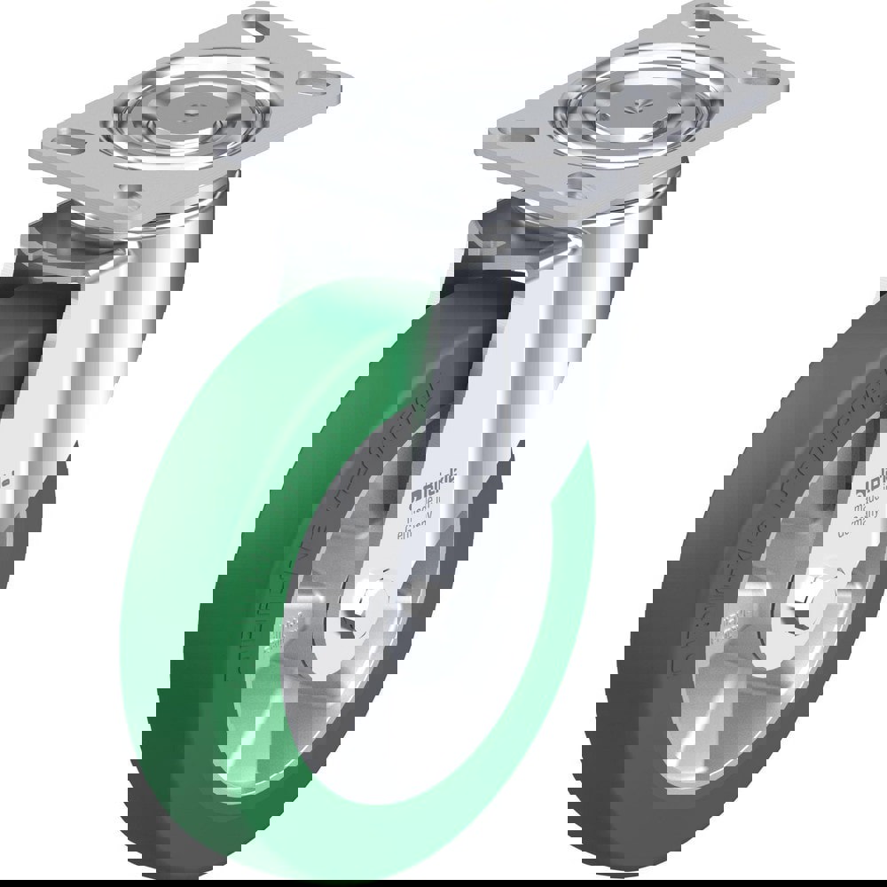 Top Plate Casters; Mount Type: Plate ; Number of Wheels: 1.000 ; Wheel Diameter (Inch): 8 ; Wheel Material: Polyurethane ; Wheel Width (Inch): 2 ; Wheel Color: Green
