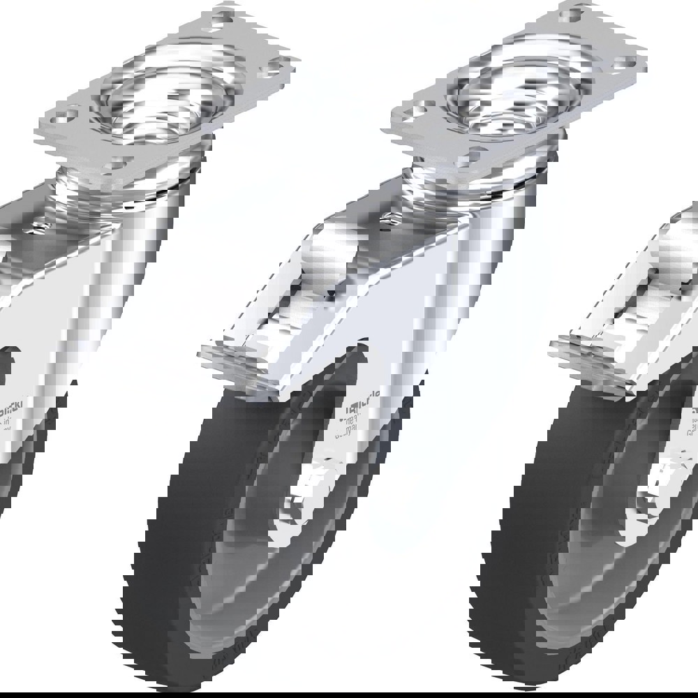 Top Plate Casters; Mount Type: Plate ; Number of Wheels: 1.000 ; Wheel Diameter (Inch): 5 ; Wheel Material: Rubber ; Wheel Width (Inch): 1-9/16 ; Wheel Color: Black