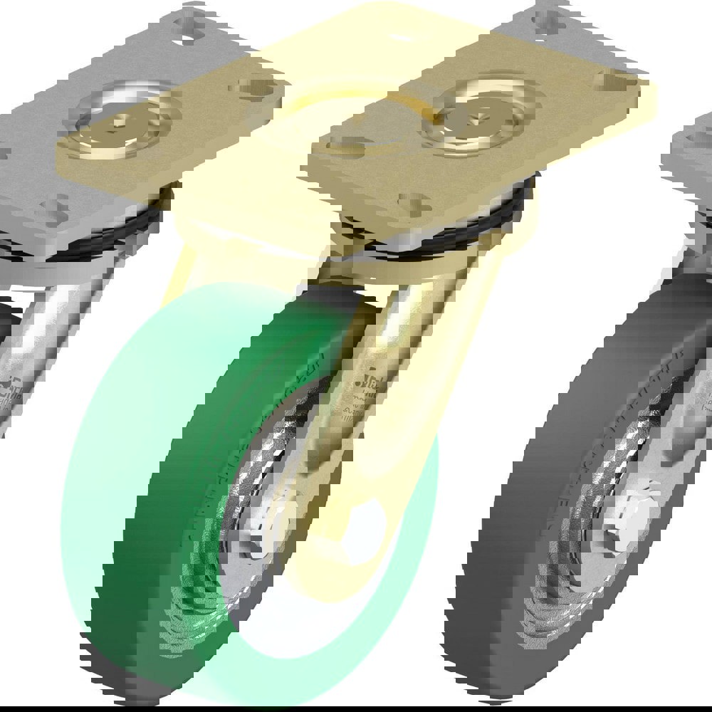 Top Plate Casters; Mount Type: Plate ; Number of Wheels: 1.000 ; Wheel Diameter (Inch): 5 ; Wheel Material: Polyurethane ; Wheel Width (Inch): 2 ; Wheel Color: Green