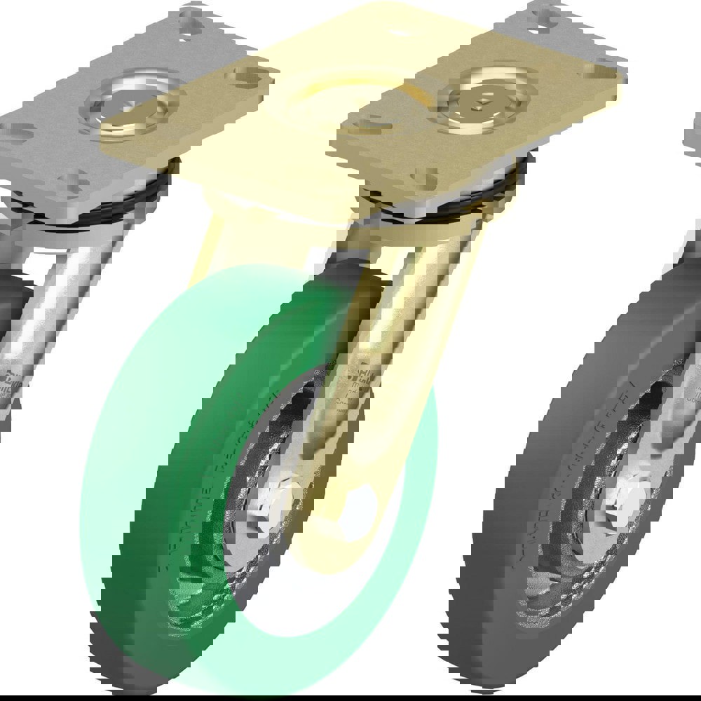 Top Plate Casters; Mount Type: Plate ; Number of Wheels: 1.000 ; Wheel Diameter (Inch): 6 ; Wheel Material: Polyurethane ; Wheel Width (Inch): 2 ; Wheel Color: Green