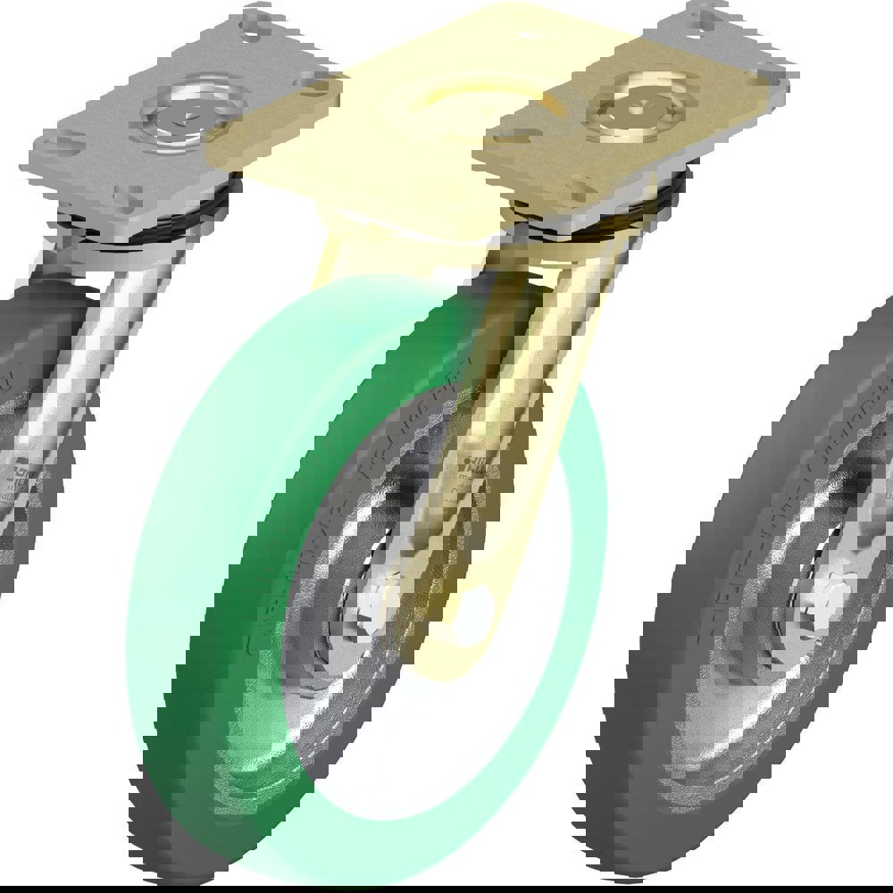 Top Plate Casters; Mount Type: Plate ; Number of Wheels: 1.000 ; Wheel Diameter (Inch): 8 ; Wheel Material: Polyurethane ; Wheel Width (Inch): 2 ; Wheel Color: Green