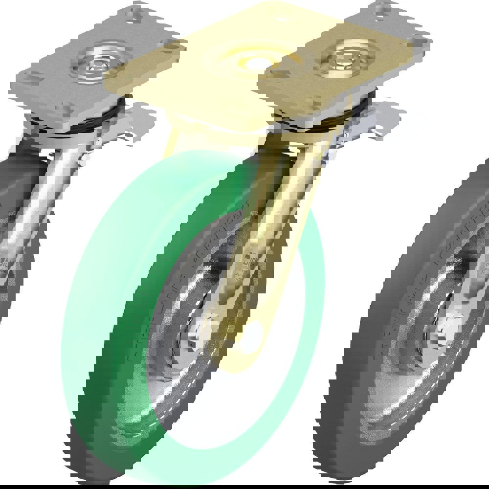 Top Plate Casters; Mount Type: Plate ; Number of Wheels: 1.000 ; Wheel Diameter (Inch): 8 ; Wheel Material: Polyurethane ; Wheel Width (Inch): 2 ; Wheel Color: Green