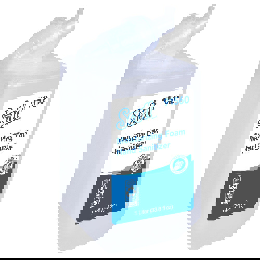 Moisturizing Foam Hand Sanitizer, 1.0 L Clear, Fresh Scent Manual Hand Soap Refills for compatible Scott Essential Manual Dispensers, NSF E-3 Rated