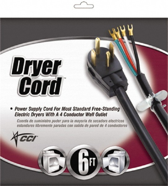Power Cords; Cord Type: Replacement Cord ; Overall Length (Feet): 6 ; Cord Color: Black ; Amperage: 30 ; Standards: UL Listed ; Number Of Receptacles: 1