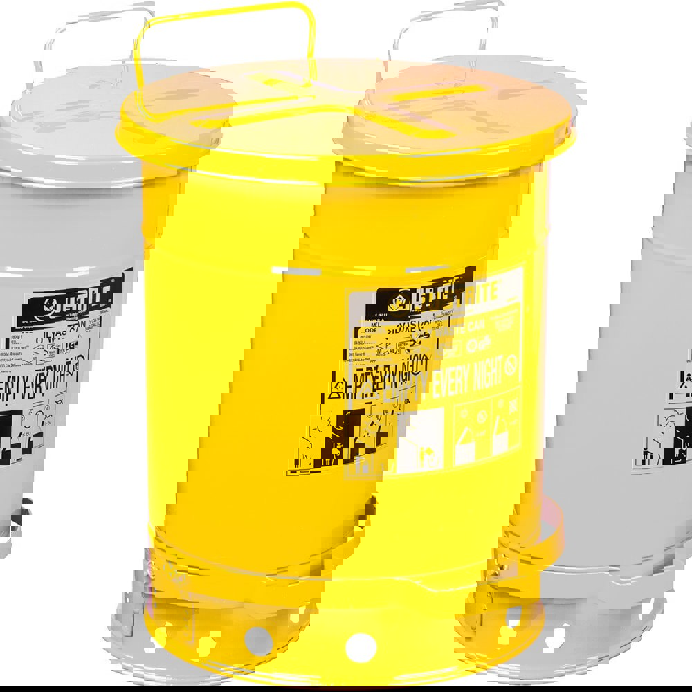Oily Waste Cans & Receptacles; Capacity: 10.000 ; Material: Steel ; Color: Yellow; Yellow ; Opening Style: Foot Operated ; Overall Height: 18.25in ; Overall Diameter: 13.938in