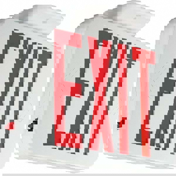 Illuminated Exit Signs; Number of Faces: 1; Light Technology: LED; Letter Color: Red; Mount Type: Surface Mount; Housing Material: Thermoplastic; Housing Color: White; Battery Type: Sealed Nickel Cadmium; Wattage: 1.8 W; Overall Length: 2 in; Overall Heig