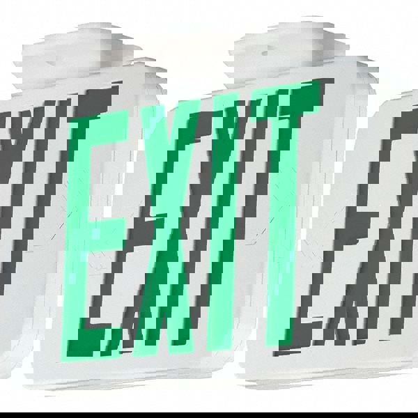 Illuminated Exit Signs; Number of Faces: 1; Light Technology: LED; Letter Color: Green; Mount Type: Surface Mount; Housing Material: Thermoplastic; Housing Color: White; Battery Type: Sealed Nickel Cadmium; Wattage: 3.8 W; Overall Length: 2 in; Overall He