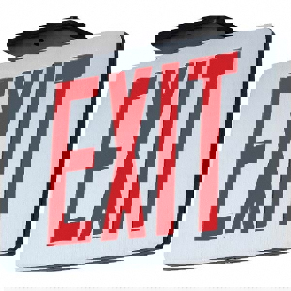 Illuminated Exit Signs; Number of Faces: 2; Light Technology: LED; Letter Color: Red; Mount Type: Surface Mount; Housing Material: Aluminum; Housing Color: White; Battery Type: Sealed Nickel Cadmium; Wattage: 1 W; Overall Length: 0.88 in; Overall Length (