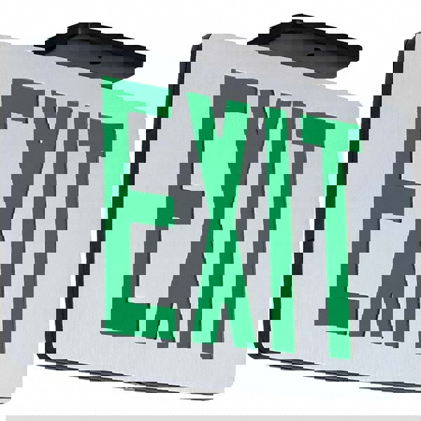 Illuminated Exit Signs; Number of Faces: 1; Light Technology: LED; Letter Color: Green; Mount Type: Surface Mount; Housing Material: Aluminum; Housing Color: White; Battery Type: Sealed Nickel Cadmium; Wattage: 1 W; Overall Length: 0.88 in; Overall Length