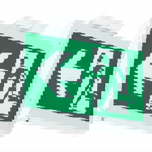 Illuminated Exit Signs; Number of Faces: 1; Light Technology: LED; Letter Color: Green; Mount Type: Surface Mount; Housing Material: Thermoplastic; Housing Color: White; Battery Type: Sealed Nickel Cadmium; Wattage: 1 W; Overall Length: 2.63 in; Overall L