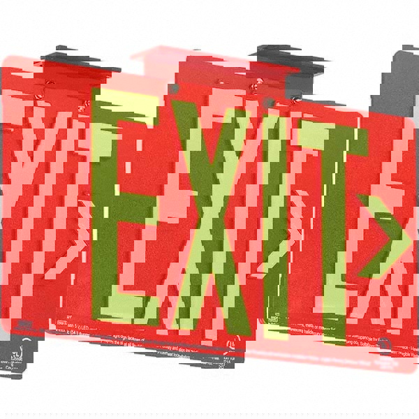 Illuminated Exit Signs; Number of Faces: 1 ; Letter Color: Photoluminescent ; Housing Material: Thermoplastic ; Housing Color: Red ; Voltage: 120 V ; Battery Type: No Battery Backup