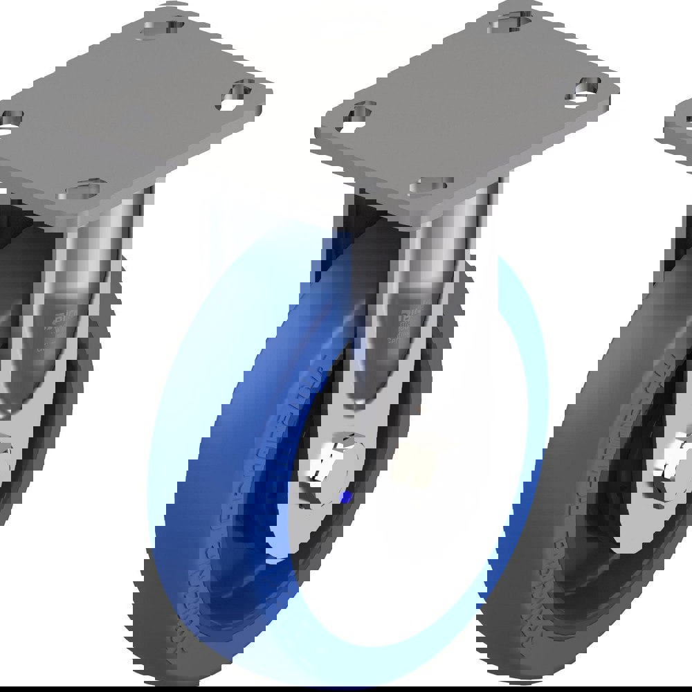 Top Plate Casters; Mount Type: Plate ; Number of Wheels: 1.000 ; Wheel Diameter (Inch): 8 ; Wheel Material: Polyurethane ; Wheel Width (Inch): 2 ; Wheel Color: Blue