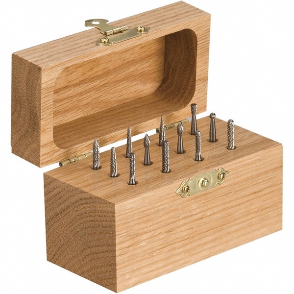 12 Pc Double Cut Burr Set with Cylinder, Ball, Cone, Cylinder w/Rad End, Flame, Inverted Cone, Oval, Taper w/Rad End, Tree, Tree w/Rad End