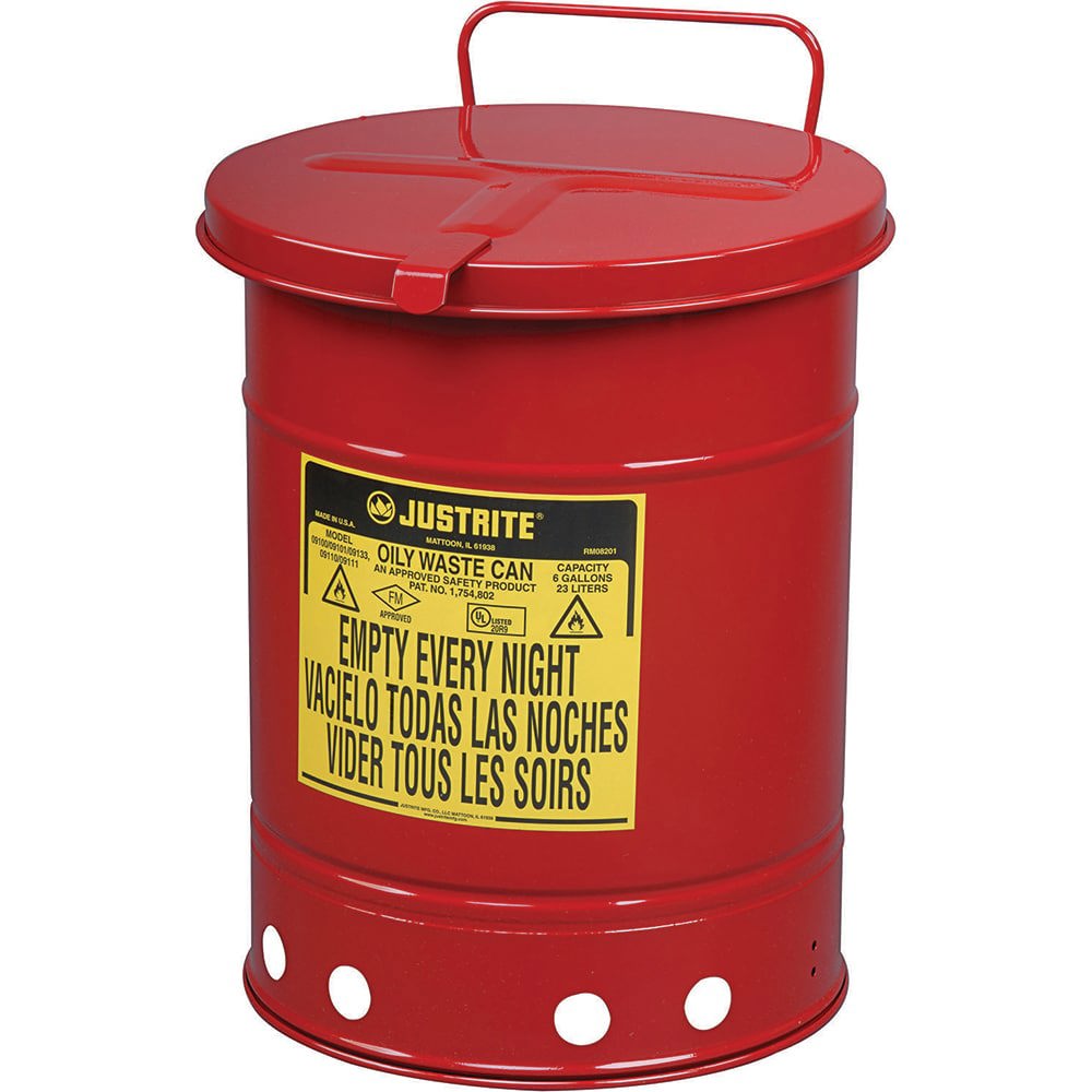 Oily Waste Cans & Receptacles; Capacity: 14.000 ; Material: Steel ; Color: Red; Red ; Opening Style: Hand Operated ; Overall Height: 20.25in ; Overall Diameter: 16.063in
