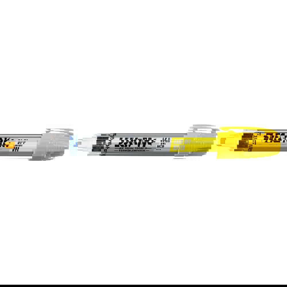 Temporary ink marker that easily removes with water from non-porous surfaces.