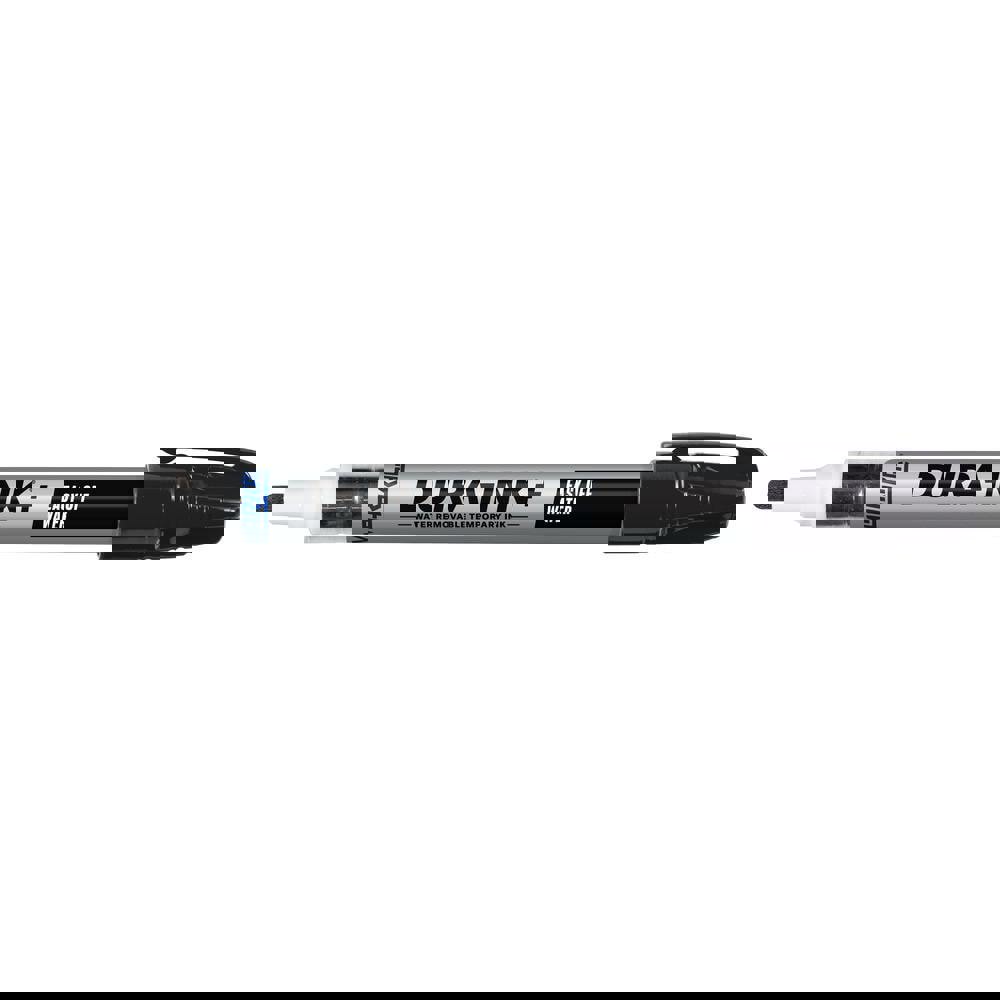 Temporary ink marker that easily removes with water from non-porous surfaces.