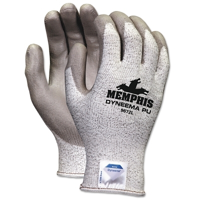 Cut, Puncture & Abrasion-Resistant Gloves: Memphis 9672, Size Large, ANSI Cut A3, ANSI Puncture 3, Polyurethane, Dyneema