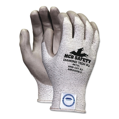 Cut, Puncture & Abrasion-Resistant Gloves: Memphis 9672, Size Medium, ANSI Cut A3, ANSI Puncture 3, Polyurethane, Dyneema